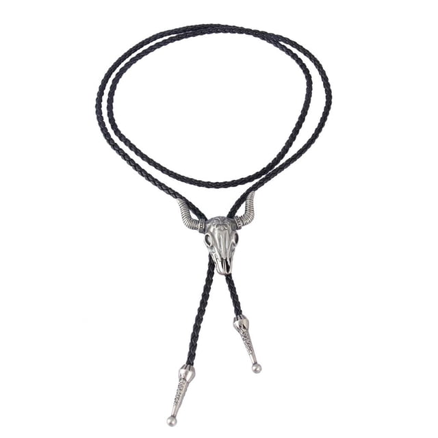 Corbata de bolo occidental Yinane de Cuero Trenzado Plata antigua
