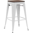 thumbnail image 5 of Alunaune 24" Metal Bar Stools Set of 4 Industrial Backless Counter Height Barstools Kitchen Patio Stool Stackable with Wooden Seat- White, 5 of 10