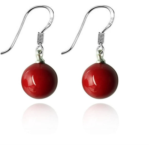 Lureme 10mm Perfect Round Red Natural Stone Silver Tone French Hook Drop Earrings for Women 02001504