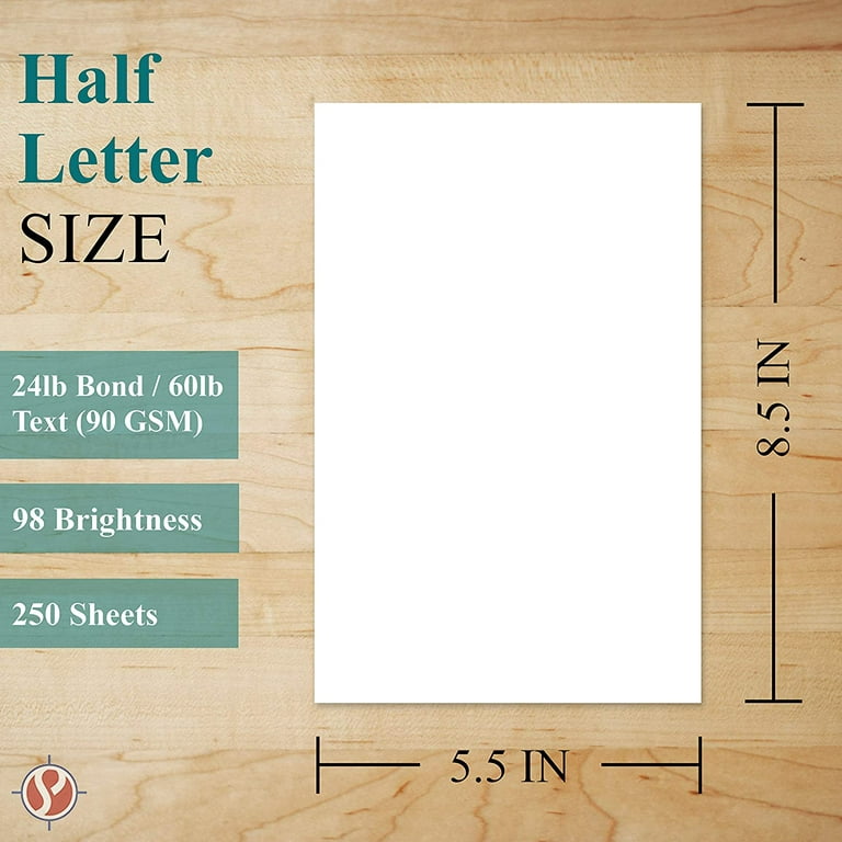 White Half Letter Size 5.5 x 8.5 20lb Plain Paper - 500 Sheets  (unpunched)