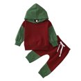 thumbnail image 1 of Gibobby Conjunto para bebé niña Conjunto de ropa con capucha y estampado de colores de retazos de manga larga para niños pequeños, pantalones, 2 uds.(Verde,18-24 Meses), 1 of 5