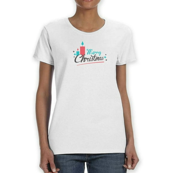 Merry Christmas Candles Graphic  Women White T-Shirt, Female XX-Large