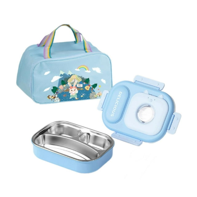 jifeng Bento Lunch Box Meal Prep Container with Tote Bag Bento Snack Box Food Container Blue 3 Grid