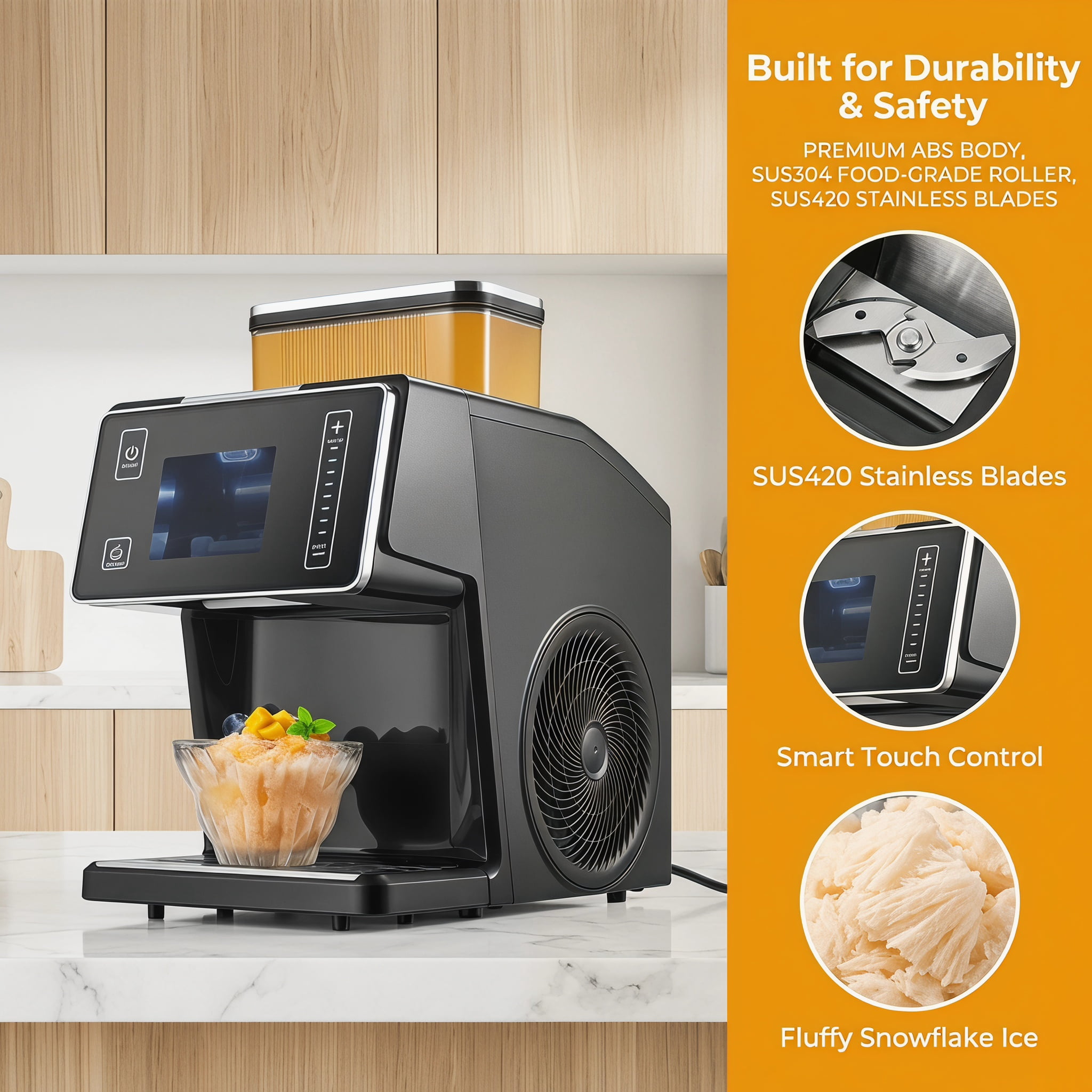 Electric Snow Cone Maker 44LBS 24H Snowflake Ice Machine Ice Shaver Machine Ice Crusher with Stainless Steel Blade 0.2 Gal Tank 60S Pre Cooling for Home Parties Small Gatherings
