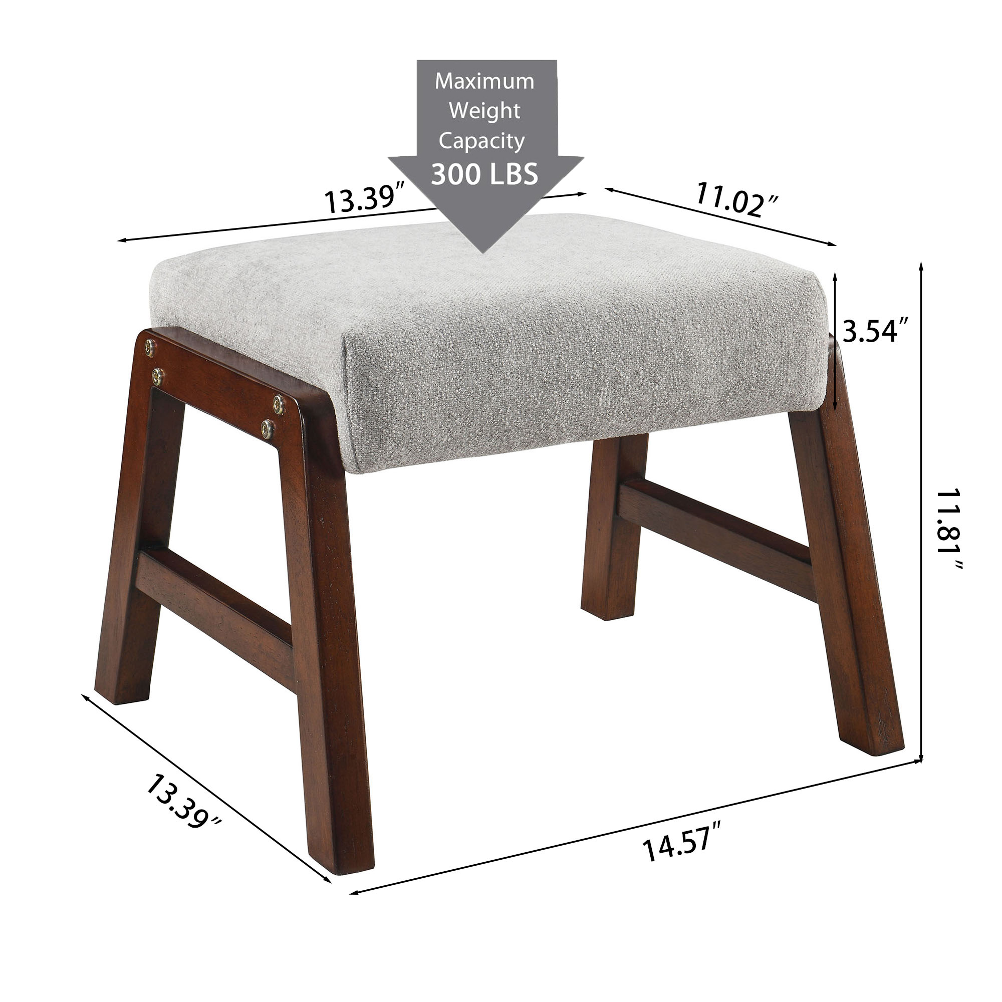 Small Footstool Ottoman, Fabric Wooden Foot Rest Ottoman with Wood Legs, Small Foot Stool Sofa Footrest Extra Seating for Living Room Entryway Office, Light Grey