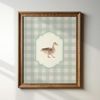 Sweet Mallard Duck, Light Blue Gingham Vintage Illustration Print, Art Print, Trendy Decor, Kids Room, Nursery Wall Art, Modern Wall Decor For Living Room, 8x12 UNFRAMED