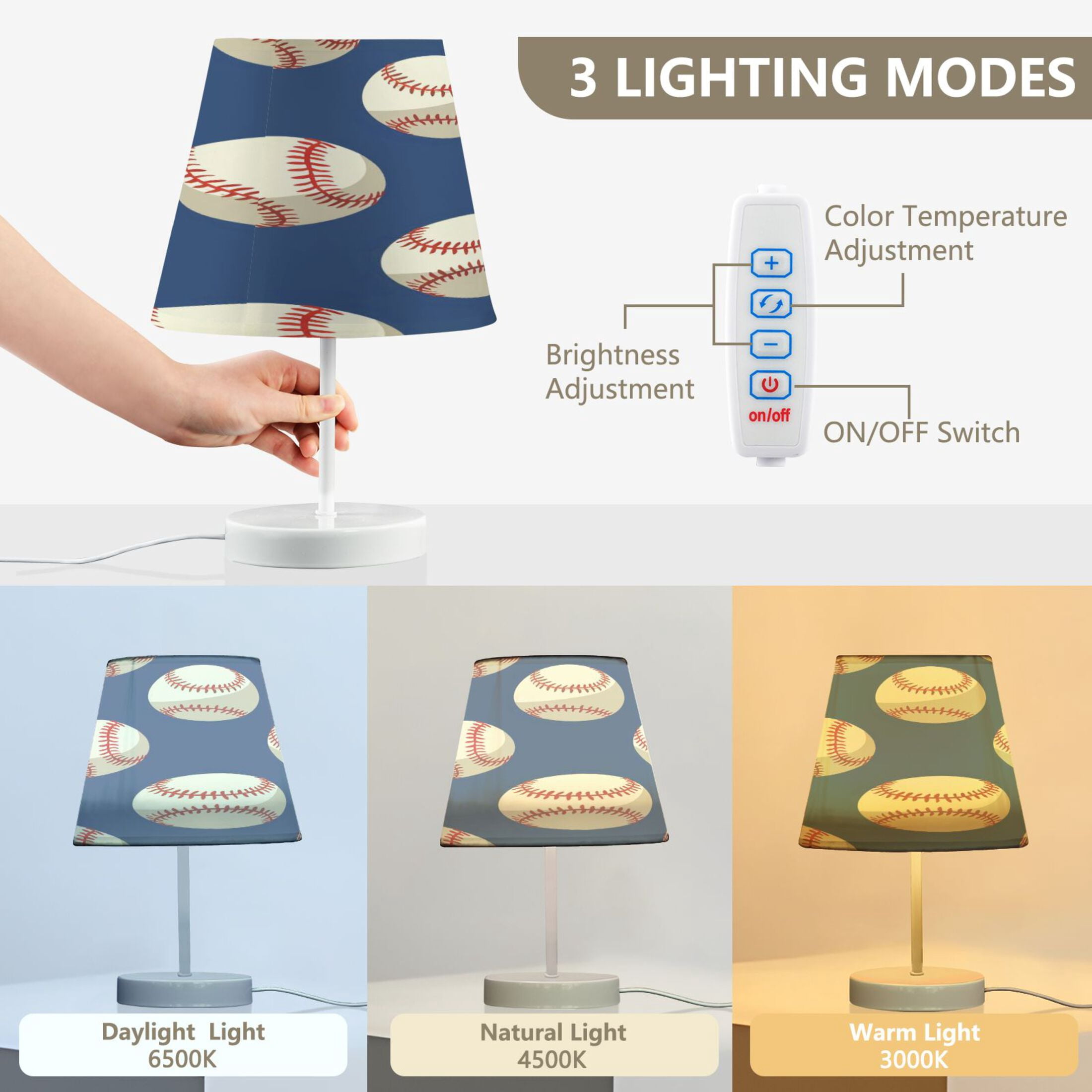 Ryvnso LED Bedside Table Lamp Baseball Blue Bedroom Desk Lamps Nightstand Lampshade M