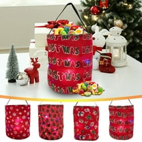 Xmas Halloween Cute Pumpkins Halloween Buckets Tote Candy Basket Christmas Tote Bag with LED String Light, 10 x18 Inch