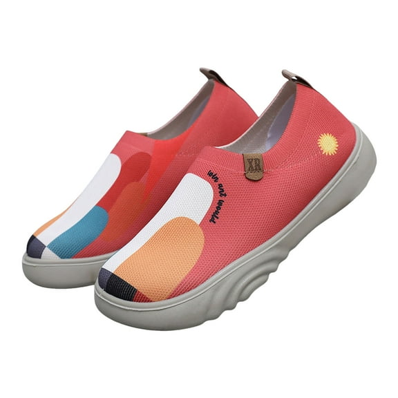 Mostsola Sneakers for Women Comfortable Soft Sole Walking Shoes Mesh Print Slip on Sock Shoes