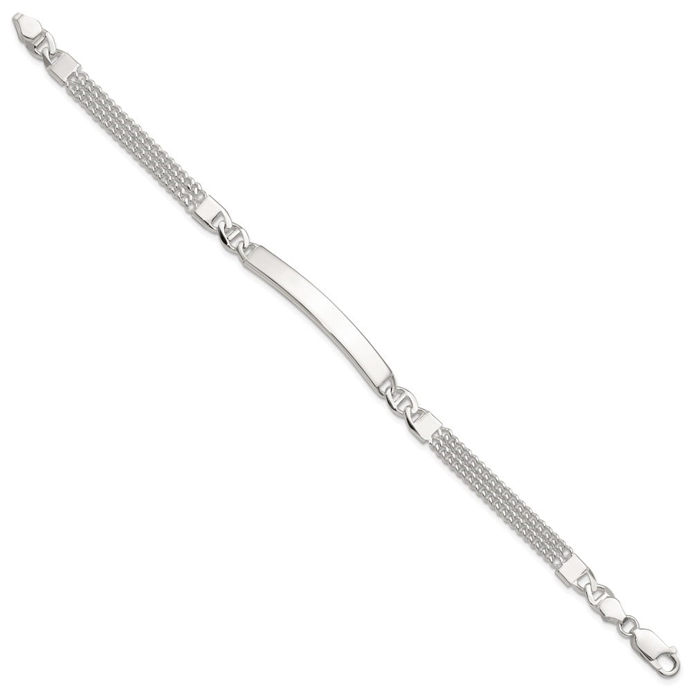 Diamond2Deal 925 Sterling Silver Double Strand Curb Chain Link ID Bracelet for Men 8"