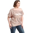 thumbnail image 3 of Women's Plus Size Sequin One Shoulder Short Sleeve Party Top, 3 of 5