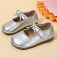 thumbnail image 3 of Girls Dress Shoes Toddler Little Kid Flats Mary Jane School Bowknot Flower Girl Party Ballerina Flat Shoes Silver 30, 3 of 6