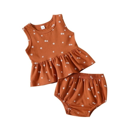 

Baby Toddler Girls Outfit Set Summer Clothing European American Style Full Printed Floral Sleeveless Shirt Shorts Suit For 9-12 Months