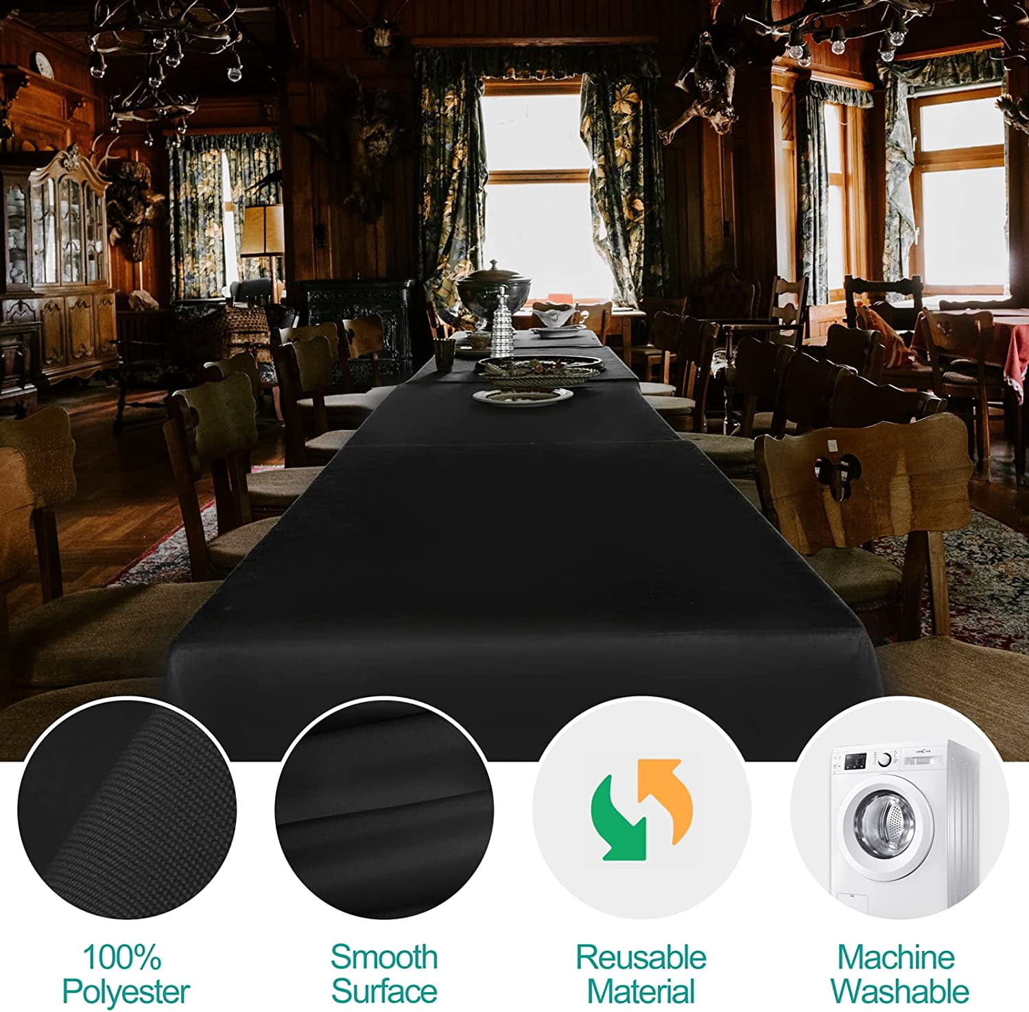 Emart 6 Pack Rectangle Tablecloth, 60x102in Black 100% Polyester Table Cloths for Banquet Wedding