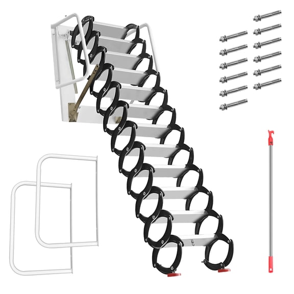 1102LBS Wall Mounted Attic Ladder Pull Down System,12 Steps Foldable Loft Stairs,Attic Ladder for House Attic Access