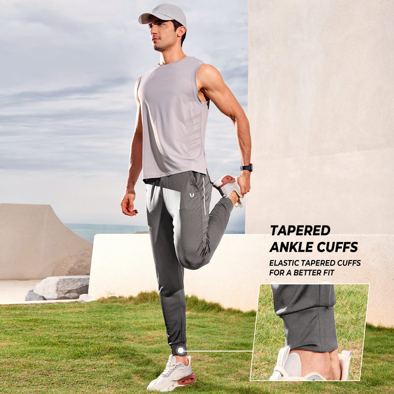 NORTHYARD Men's Athletic Joggers with Zipper Pockets, Light Grey photo 5