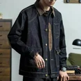 thumbnail image 2 of Chaqueta vaquera para hombre, abrigo negro con empalmes, abrigos vaqueros para hombre, mangas anchas, ropa popular coreana original, ropa masculina de tela vaquera, 2 of 5