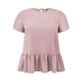 thumbnail image 4 of GRACE & GRANDEUR Women's Plus Size Easter Babydoll Peplum Tops Short Sleeve Crew Neck Flowy Blouses Loose Fit Summer Casual Shirts Top 4X Pink, 4 of 6