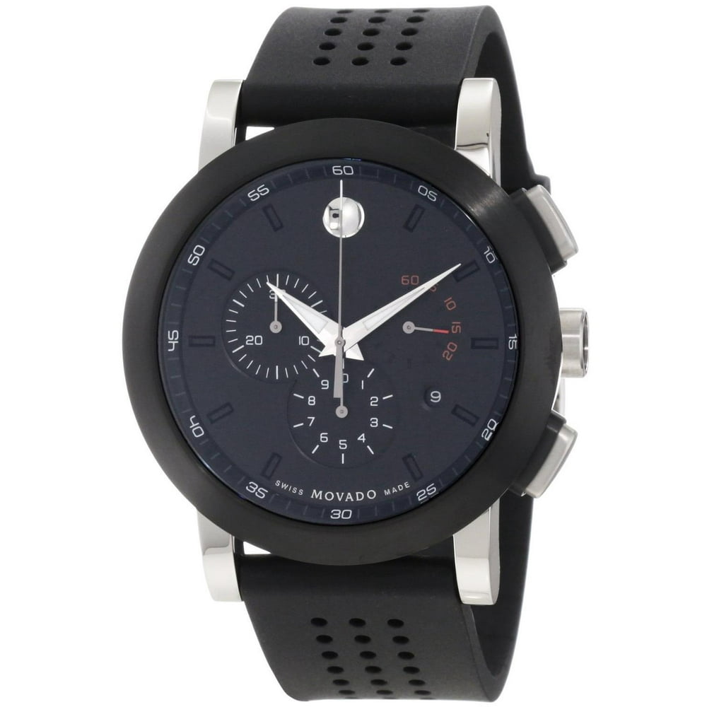 Movado Movado Men's Museum 44mm Black Rubber Band Steel Case Sapphire