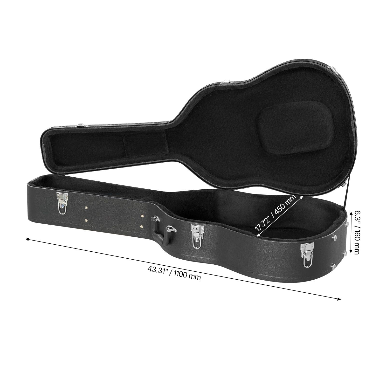 Acoustic Guitar Hard Case, 43.31 in Gourd-Shaped Guitar Hard Case, With Lock Latch Key Handle, PVC Padding Soft Lining Water-Resistant Hard Shell Guitar Case, for 39-41 in Acoustic Guitar, Black