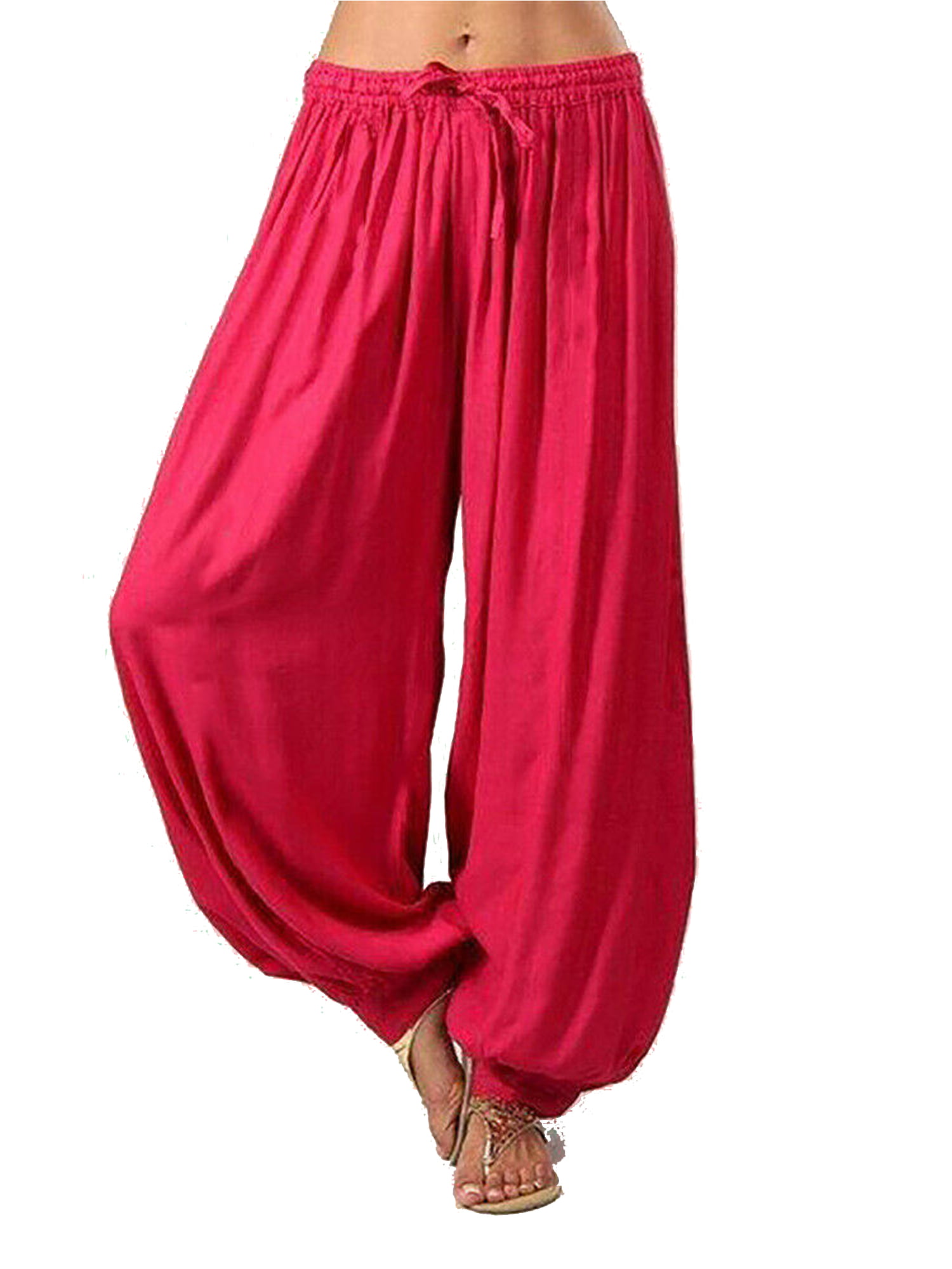New Ladies Rose Floral Rose Print Ali Baba Harem Trouser 2 Side Pocket Wide Pant 