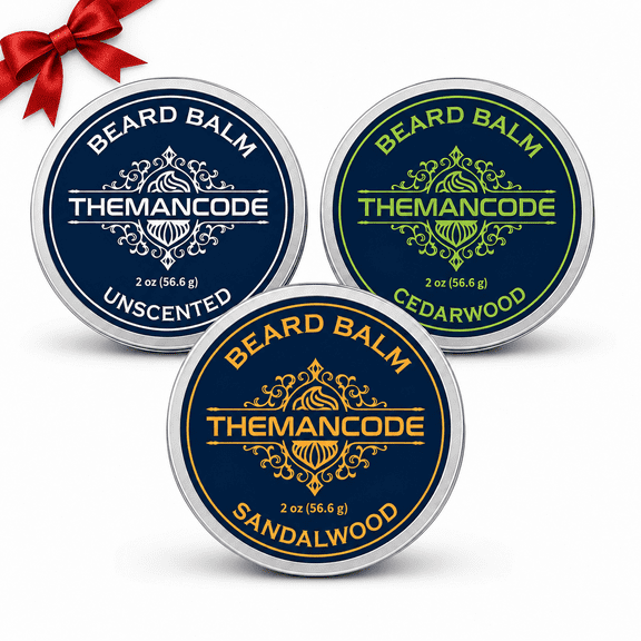 THEMANCODE Beard Balm Kit for Men, Softens, Hydrates & Tames Flyaways, Unscented, Sandalwood & Cedarwood Beard Balm, Gift Set for Men, 2 oz, 3 Pack