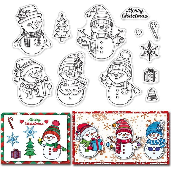 Plastic Clear Silicone Stamps Christmas Snowman Clear Stamps Vintage Transparent Silicone Stamps Clear Rubber Scrapbooking Stamps for Card Making DIY Thanksgiving Card Photo Album Decor Craft