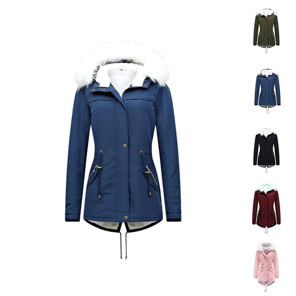 Winter Coats for Women 2025 Long Sleeve Fleece Lined Warm Casual Zip Up Hooded Jacket with Pockets Parka Outerwear