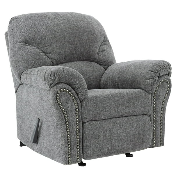 Nickel Nailhead Trim Fabric Upholstered Rocker Recliner, Gray Walmart