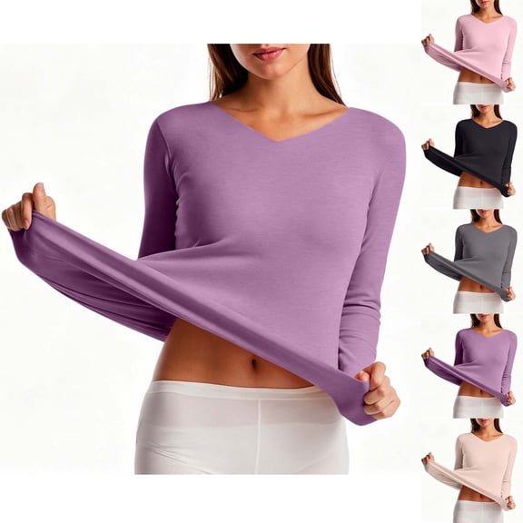 ClodeEU Women's V Neck Long Sleeve Thermal Underwear Top ,Cozy Warm Base Layer ,Women's Plus L