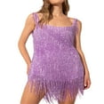 thumbnail image 1 of PENGXIANG Femmes Spaghetti Sangle Bodycon Mini Robe Paillettes Pompons Paillettes Franges Fête Paillettes Robe de Danse Scintillant, 1 of 7