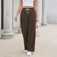 thumbnail image 6 of sdhkgrrt Women's Wide Leg Drawstring Pants with Pockets Casual Flowy Lounge Long Pants Work Travel Vacation Fall Outfits Winter Sweatpants, Coffee M, 6 of 8