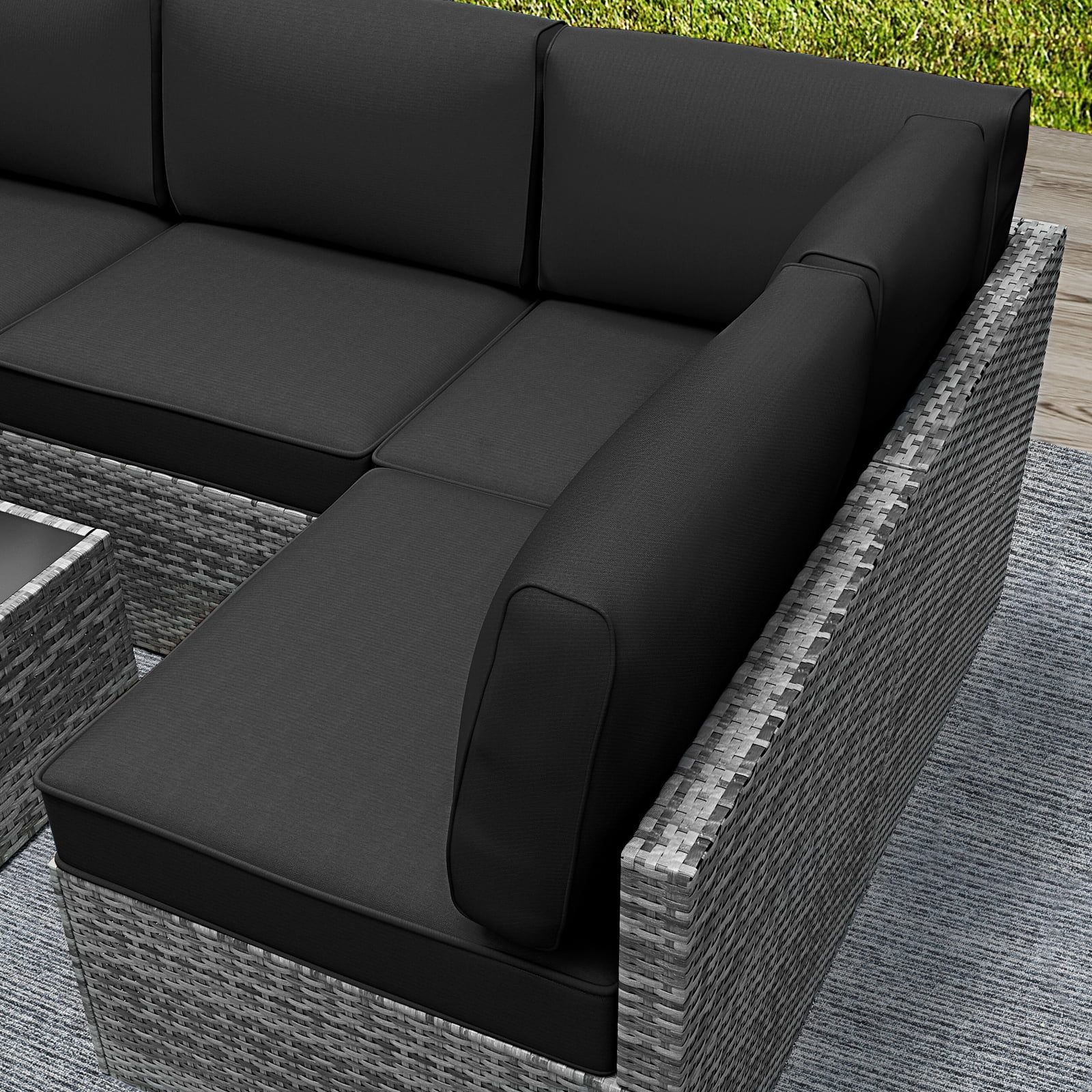 Yalissey Outdoor Replacement Cushions for Patio Furniture,Water-Resistant Sofa Cushions for Rattan Wicker Sectional Patio Conversation Sets,14-Piece Outdoor Couch Cushions Patio Sofa,Black