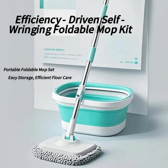 Mop and Bucket Set with Collapsible Bucket, Self Wringing Microfiber Flat Mop for Floors