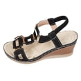 thumbnail image 6 of Rokment Women's Wedge Dressy Sandals Stylish Casual Leather Metal Buckles Platform Chunky High Heels Elastic Ankle Strap Slingback Dress Summer Shoes Black Size 6, 6 of 7