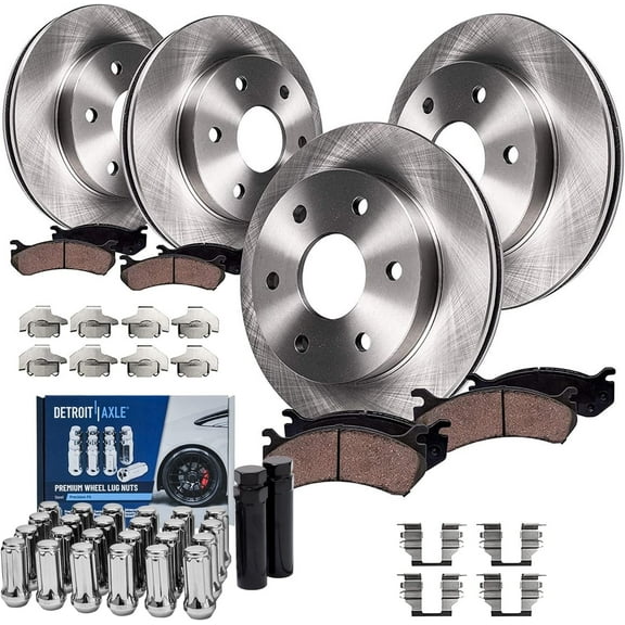 Detroit Axle - Brake Kit for Silverado Sierra 1500 Chevy Tahoe GMC Yukon, 12'' inch Front and 12.79'' inch Rear Disc Brake Rotors Ceramic Brake Pads Wheel Lug Nuts Socket Keys Replacement