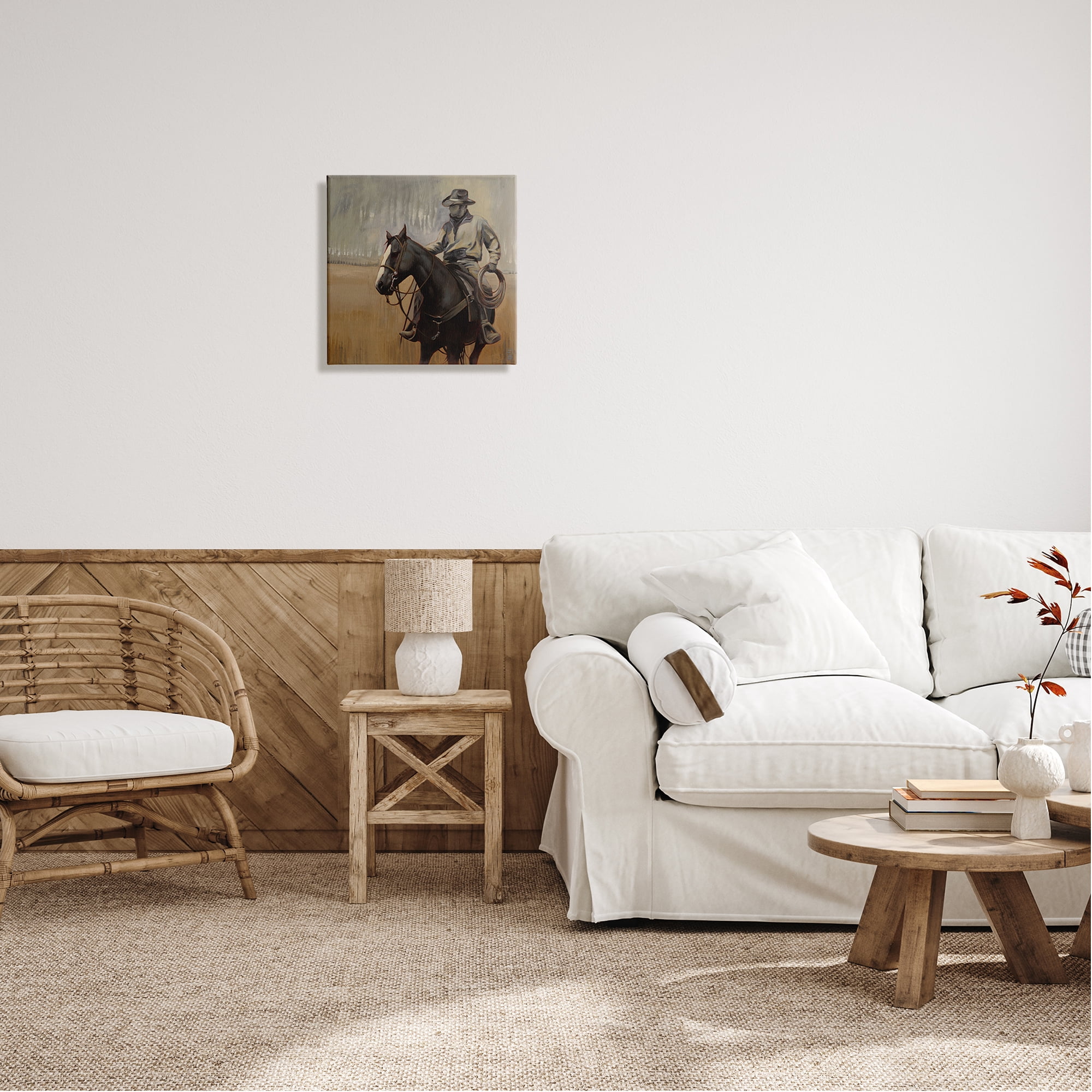 Stupell Industries Cowboy with Modern Splash Animals & Insects Painting Gallery Wrapped Canvas Print Wall Art, 17 x 17