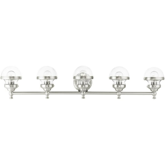 42 inch 5 Light Brushed Nickel Bathroom Vanity light fixture with Hand Blown Clear Glass Shade