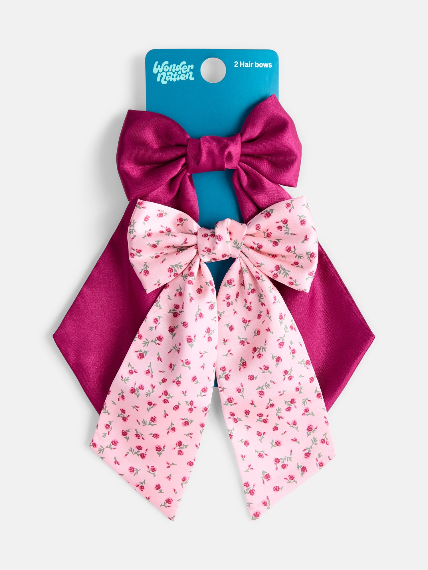 Wonder Nation Girls Satin Hair Bows, 2-Pack, Pink Multi