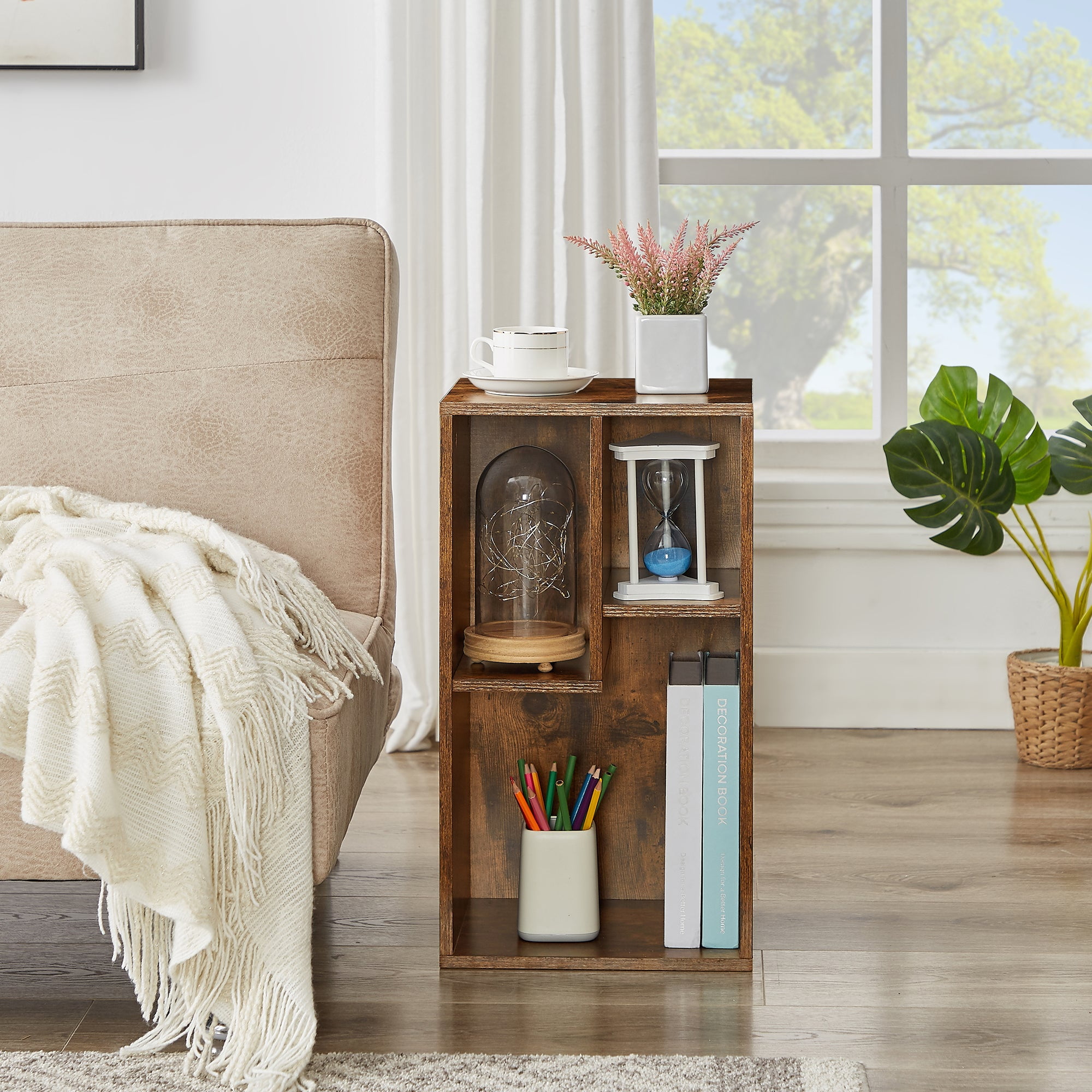 Z-Shaped Industrial Horizontal Bookshelf, 6-Cube Retro Storage