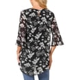 thumbnail image 3 of INSPIRE CHIC Women's Floral High Low Tops Scoop Neck Chiffon Blouse Asymmetrical Shirt 3/4 Bell Sleeve Casual Summer Tops S Black, 3 of 6