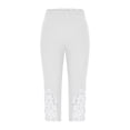 thumbnail image 6 of felwors Women's Capri Leggings Summer Floral Lace Trim Cropped High Waist Stretchy Soft Casual Yoga Workout Beach Tights Pants White for Size XXL, 6 of 8