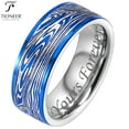 thumbnail image 1 of Tungsten Carbide Band w/ Flowing River Damascus Design 8mm Ring in Black or Blue, 1 of 5