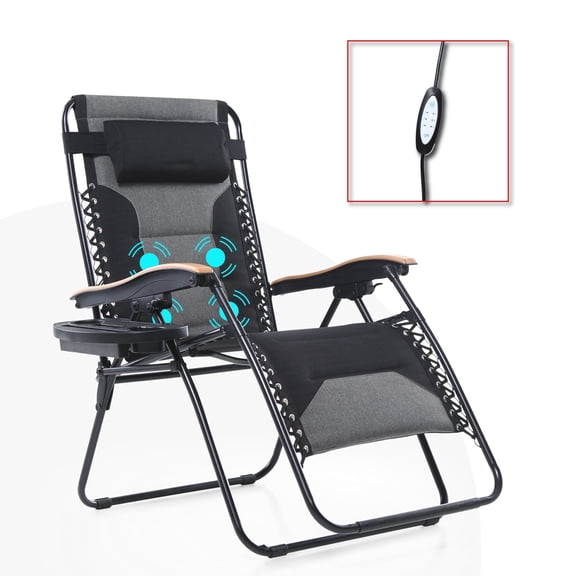 SUMMIT LIVING Oversized Zero Gravity Chair, Padded Folding Lounge Recliners with Cup Holder with Massage Function, Black