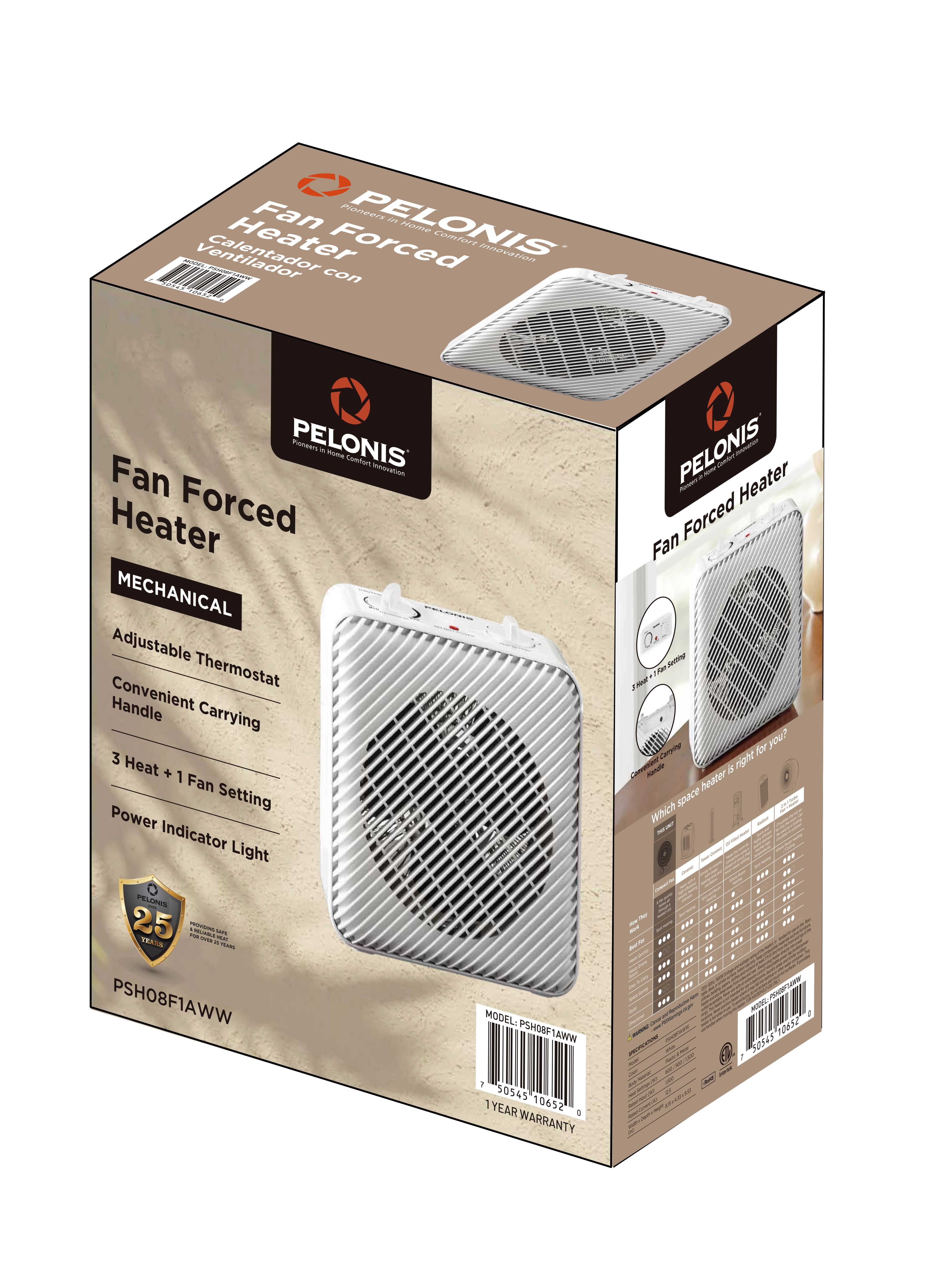 Pelonis 1500W 3-Speed Electric Fan-Forced Space Heater, PSH08F1AWW, White -  Walmart.com