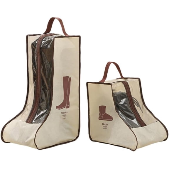 2 Set Waterproof Boot Storage Bags with Zipper, Clear Tall and Short Boots Organizer Covers, Travel Shoe Dustproof Protector for Adult Footwear