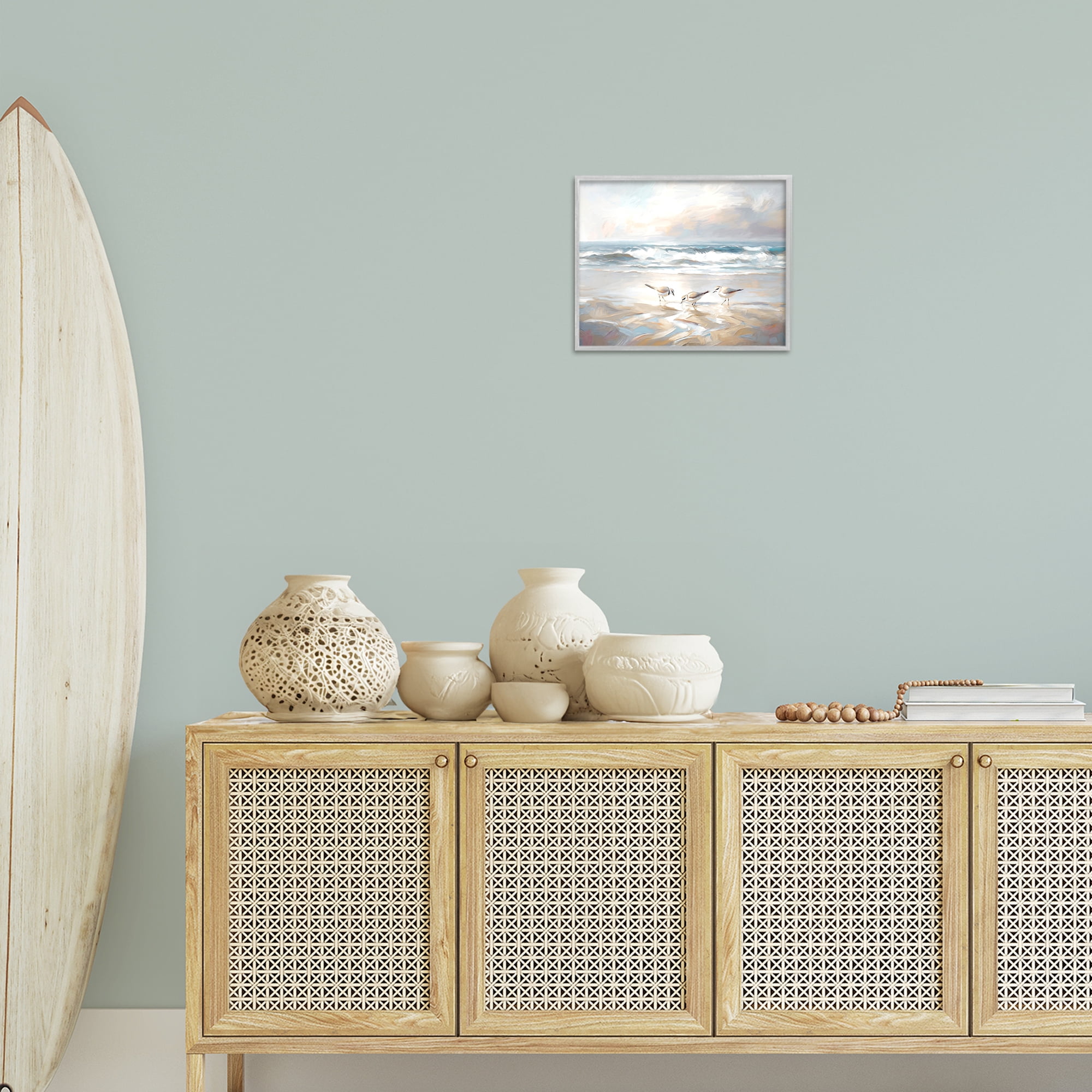 Stupell Industries Blue Haven Bay Coastal Painting Gray Framed Art Print Wall Art, 14 x 11