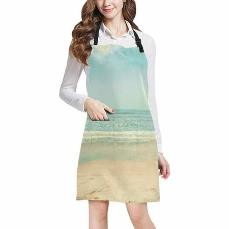 

ASHLEIGH Retro Pastel Tropical Beach Summer Ocean under Bright Sun Adjustable Bib Apron with Pockets Commercial Restaurant and Home Kitchen Apron for Women Men
