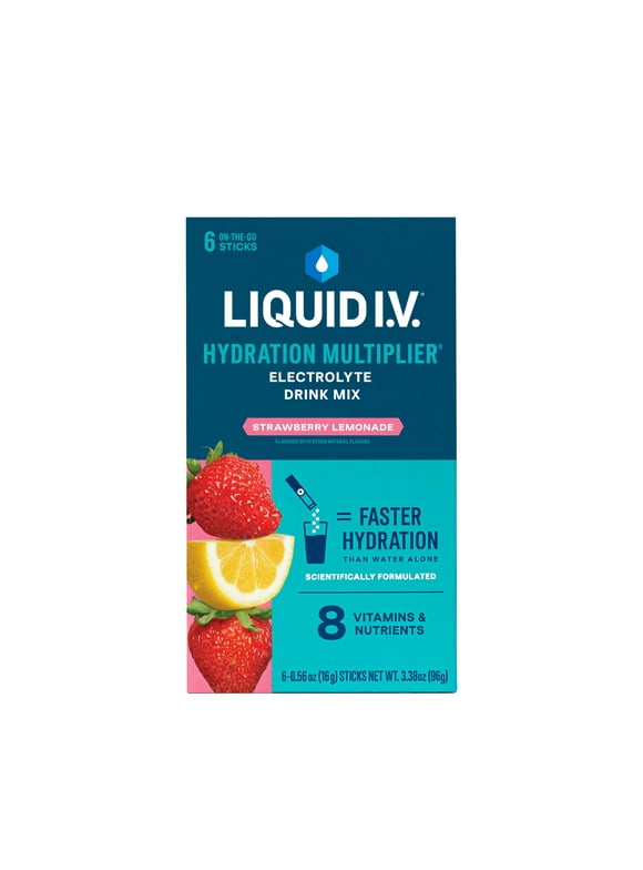 Liquid I.V. Strawberry Lemonade Hydration Multiplier Powdered Electrolyte Drink Mix, 6 Count Packets