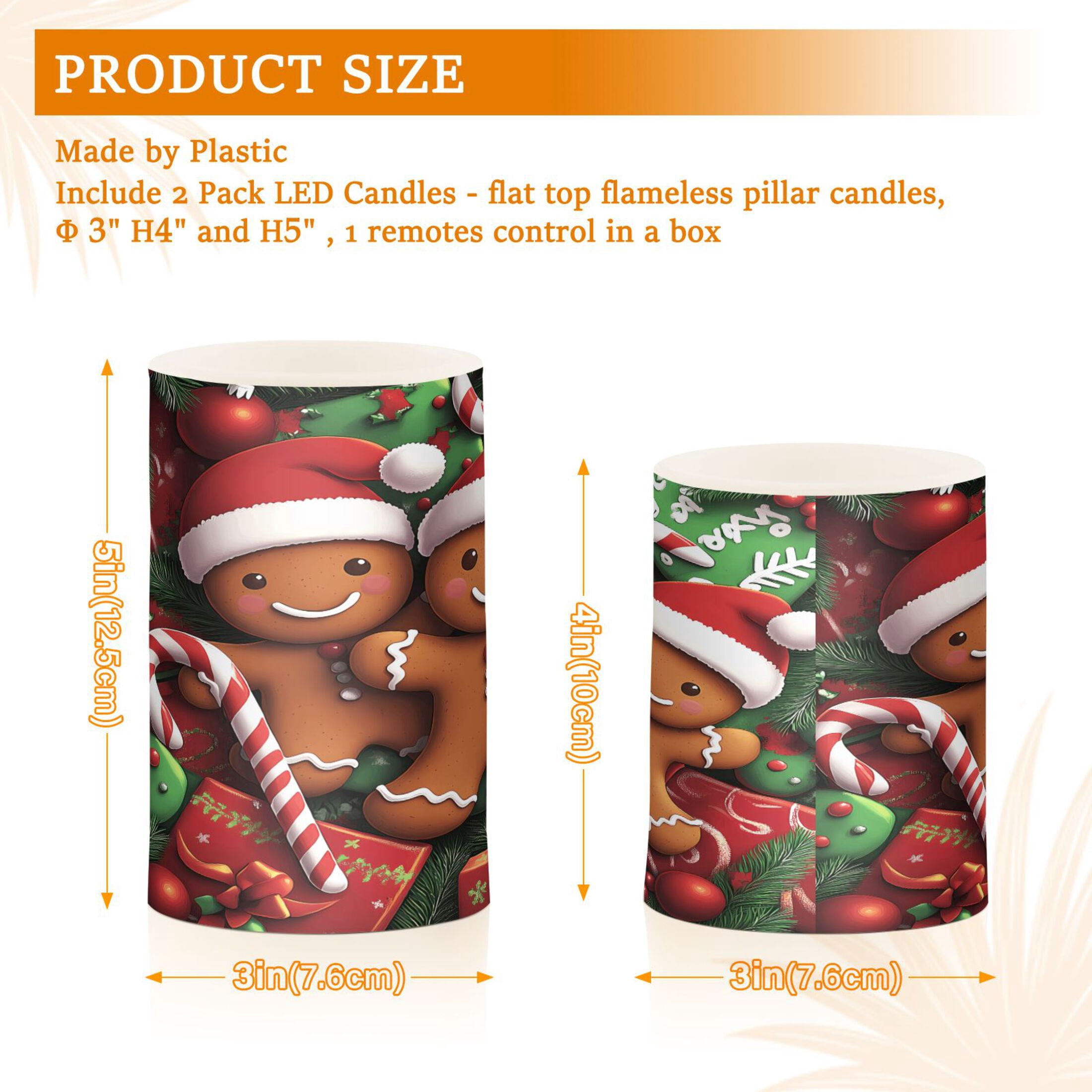 Flickering Flameless LED Candles set of 2 Battery Operated 18-Key Remotes Timer Halloween Fall Decor Christmas Gifts Gingerbread Men D3''xH4''5''